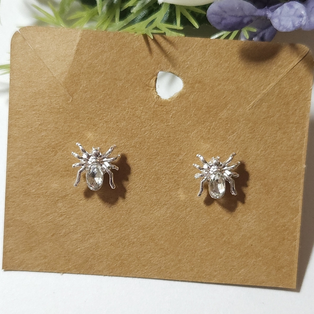 Sterling Silver Crystal Spider Stud Earrings Glass Crystal Spider Earrings - Picture 7 of 8